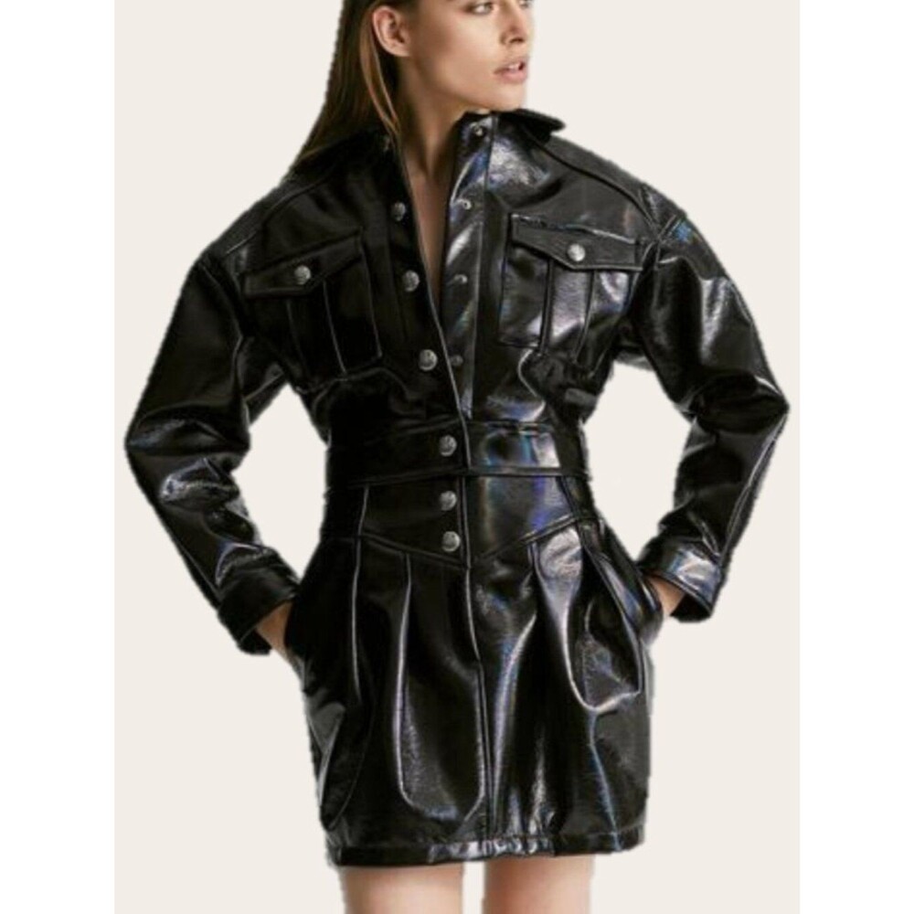 CL Studio Made In Italy Patent Leather Black Moto Jacket